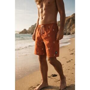 Huckberry Roark Boardshorts Mens M Burnt Orange Layover 2.0 Hemp Stretch Swim